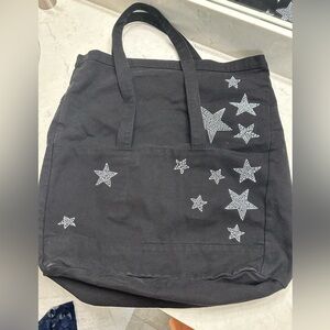 Sundry Black Denim Tote with Star Embellishments